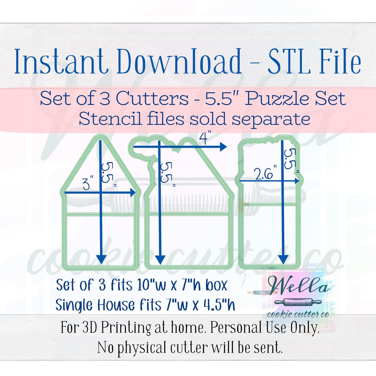 Digital STL File - Gingerbread Town Puzzle Set Cookie Cutters 5.5" - 3pc Set