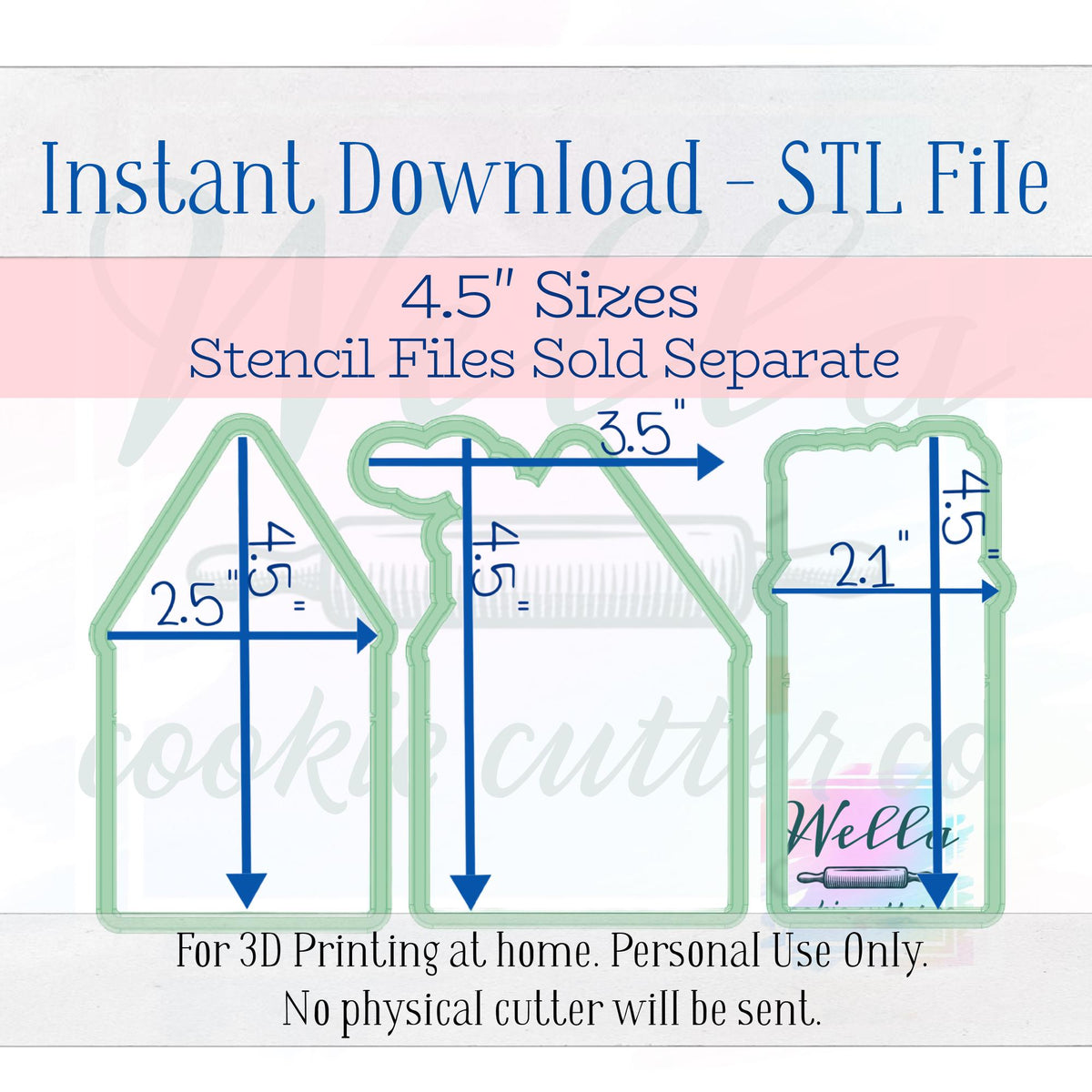 Digital STL File - Gingerbread Town Set Cookie Cutters - 3pc Set - 3 Set Sizes Included