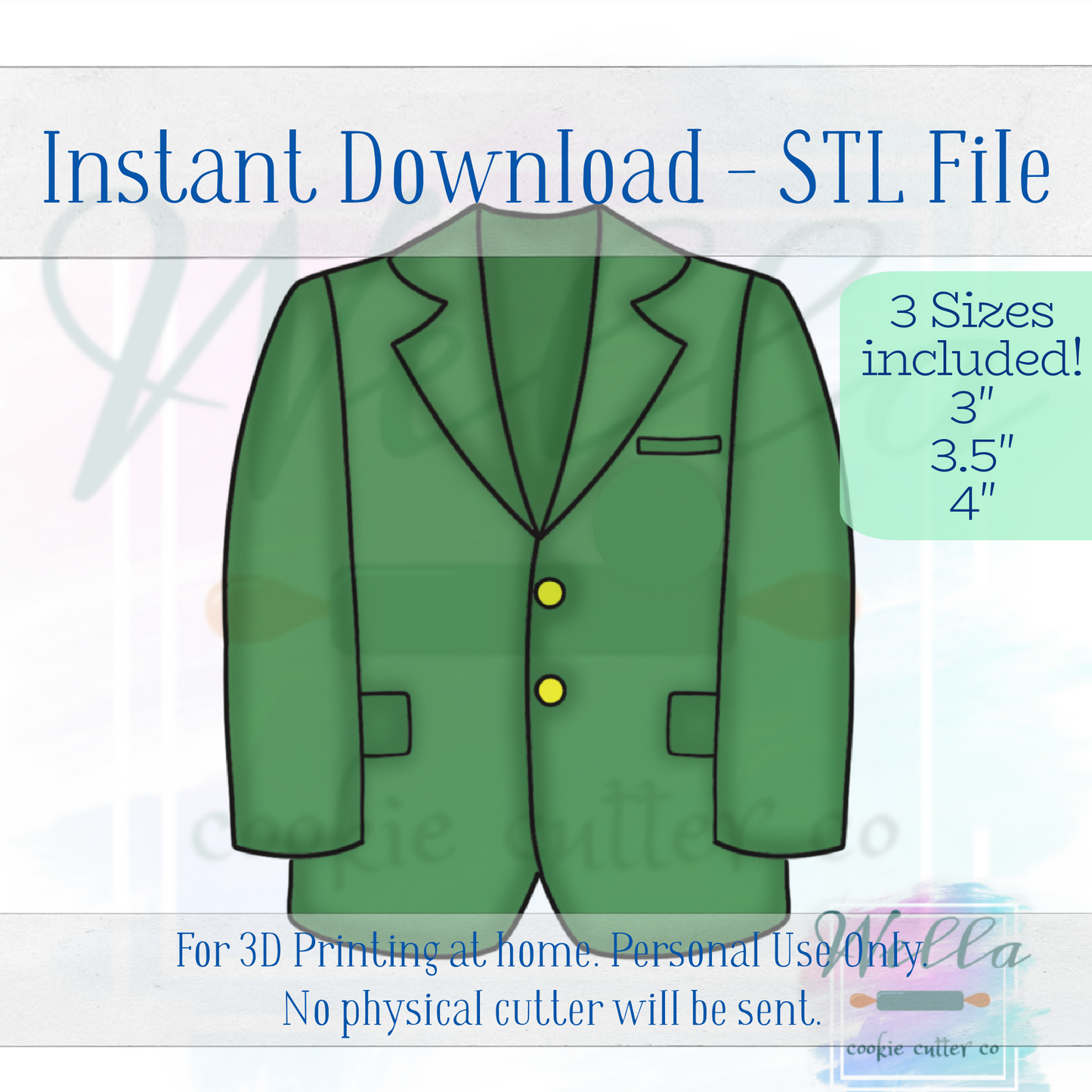 Digital STL File - Green Golf Jacket Cookie Cutter - 3 Sizes