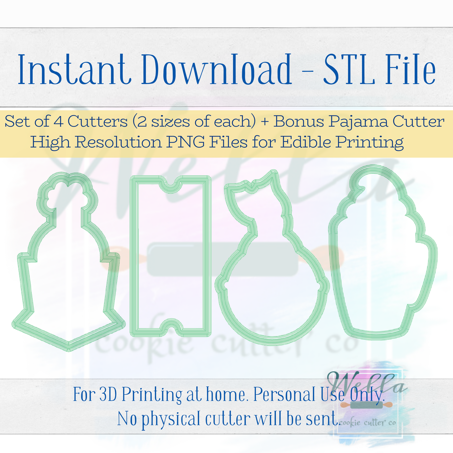 Digital STL File - Holiday Train Set of 4 Cutters + Bonus Cutter + High Resolution PNGs for Edible Printing