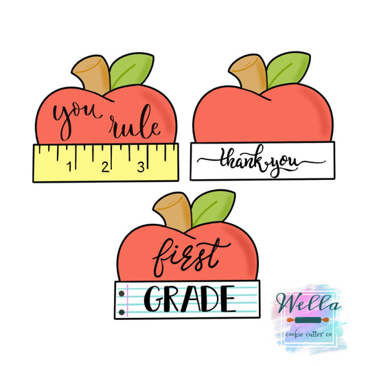 Apple with Banner Teacher School Cookie Cutter