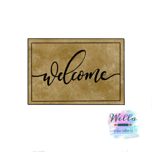 Welcome Mat Rectangle Cookie Cutter with Optional Stencil