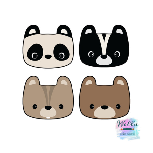 Woodland Cookie Cutter, Bear Face Cookie Cutter, Panda Cookie Cutter, Skunk Cookie Cutter, Wild Animal Cookie Cutter