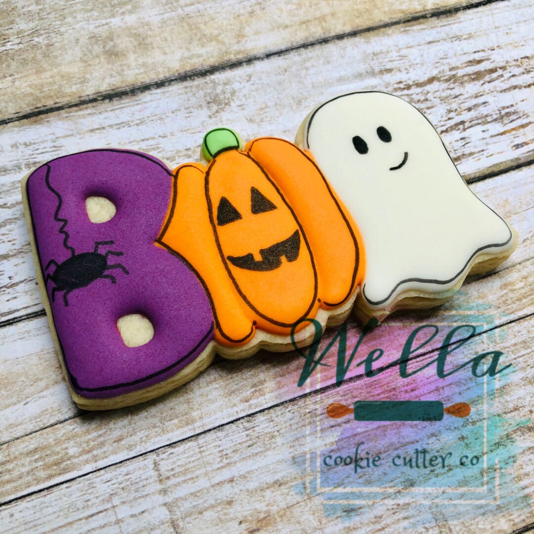 BOO Pumpkin Ghost Halloween Cookie Cutter with Optional Stencil Guide