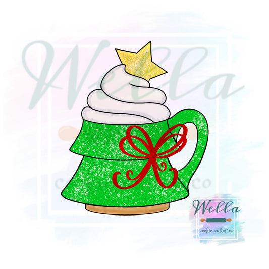 Christmas Tree Mug with Whipped Cream Cookie Cutter