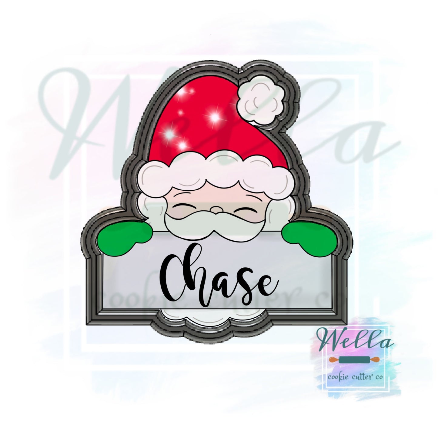 Santa Name Plaque Cookie Cutter with Optional Stencil, Christmas Cookie Cutter