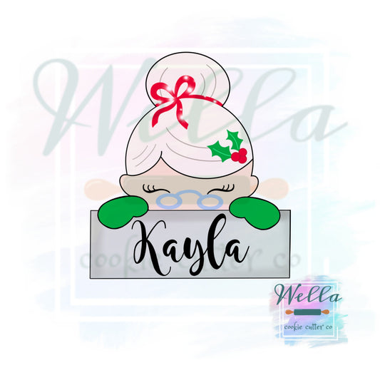 Mrs Clause Name Plaque Cookie Cutter with Optional Stencil, Christmas Cookie Cutter