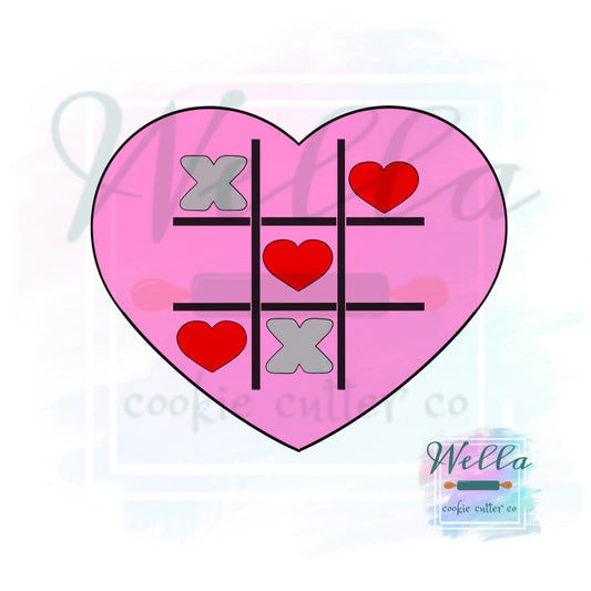 Heart Tic Tac Toe Board Cookie Cutter with Optional Stencil