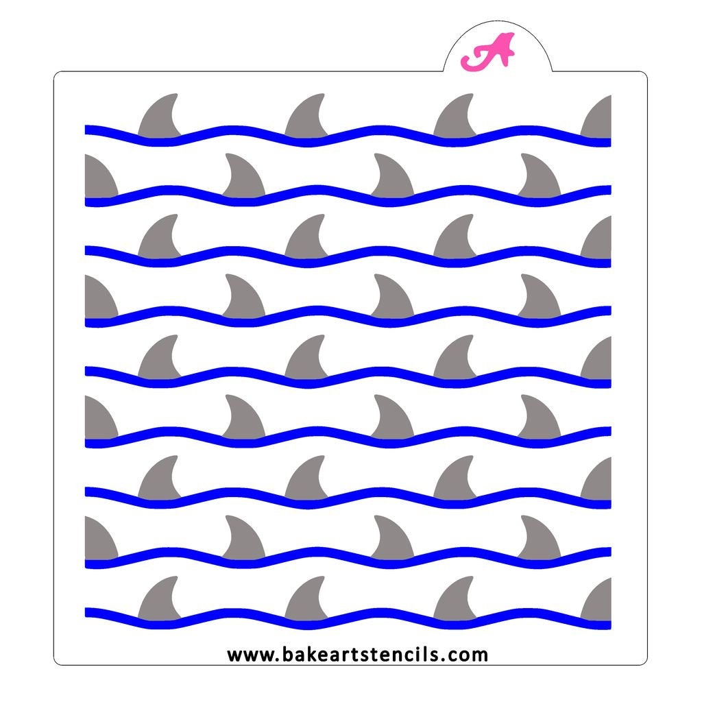 2 Piece Shark Fin Swim Background Pattern Stencil Set