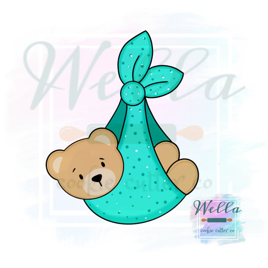 Baby Bear Hanging in Blanket Cookie Cutter, Baby Bear Cookie Cutter, Cute Bear Cutter