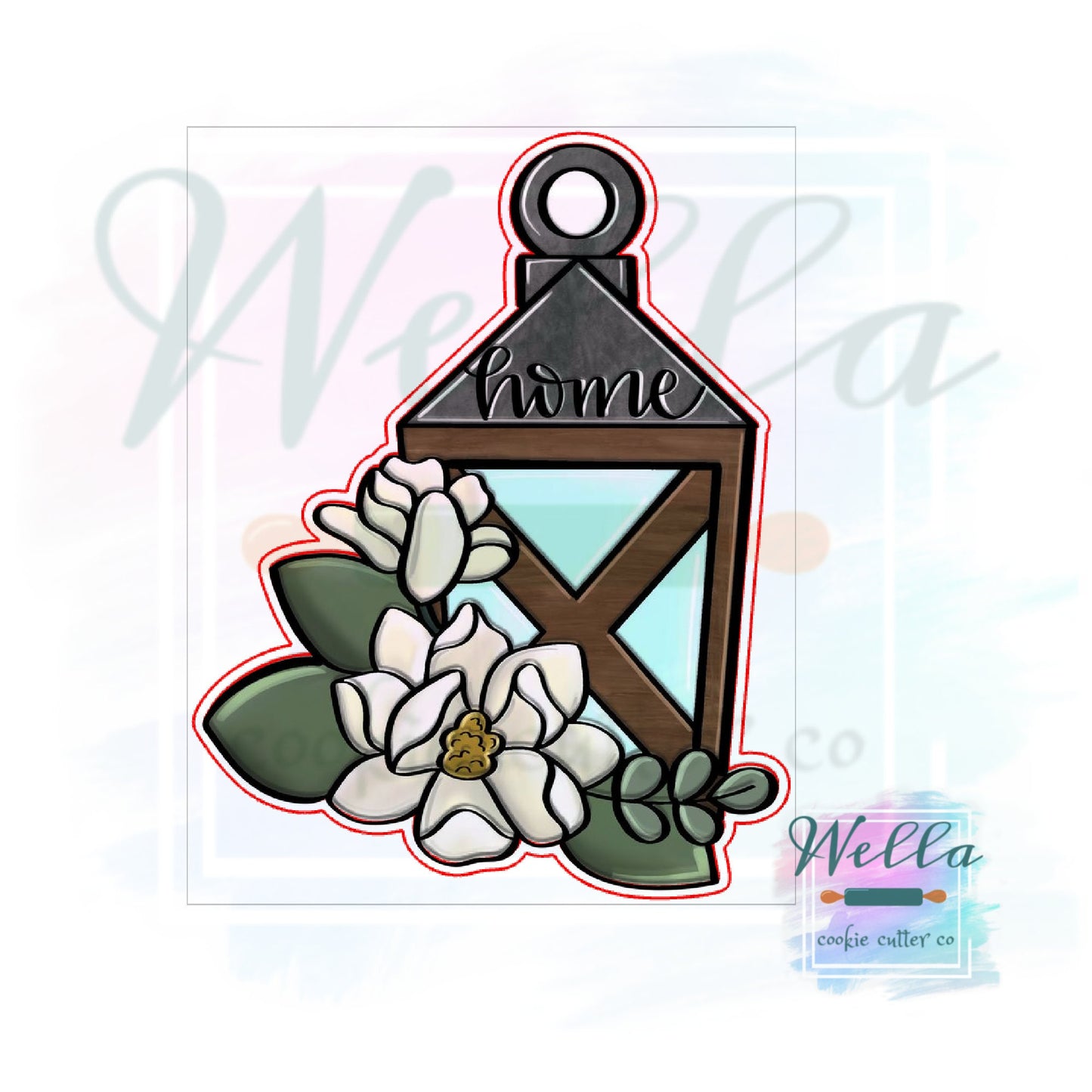 Lantern with Magnolia Cookie Cutter, Floral Lantern Cookie Cutter, Lantern Cookie Cutter, Rustic Wedding Cookie Cutter, Fall Cutter