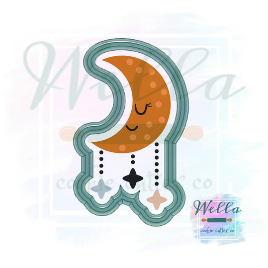 Moon with Hanging Stars Cookie Cutter, BOHO Moon Cutter, Baby Cookie Cutter, Moon Cutter