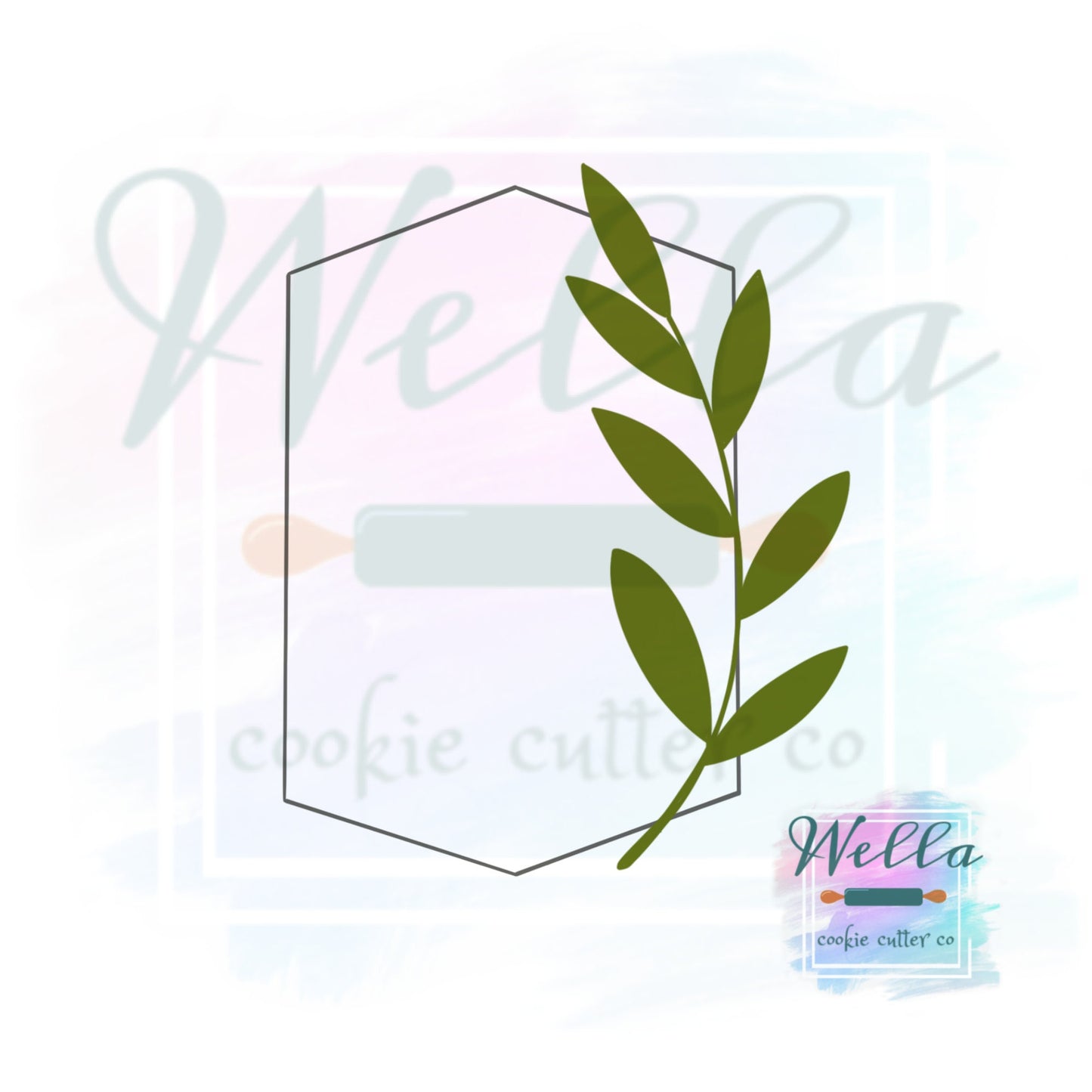 Tall Hexagon with Greenery Cookie Cutter, Tall Hexagon with Greenery, Stretched Hexagon with Greenery, Plaque Cookie Cutter