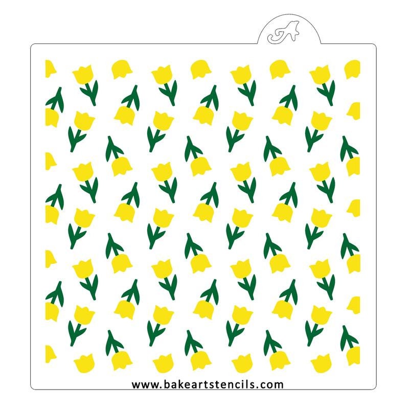Tulips Flower Pattern 2 Piece Stencil Set, Flowered Background Stencil, 2 Piece Stencil, Flower Cookie Stencil