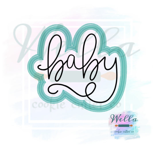 Baby Cookie Cutter, Baby Text with Curly Y Cookie Cutter, baby text cutter