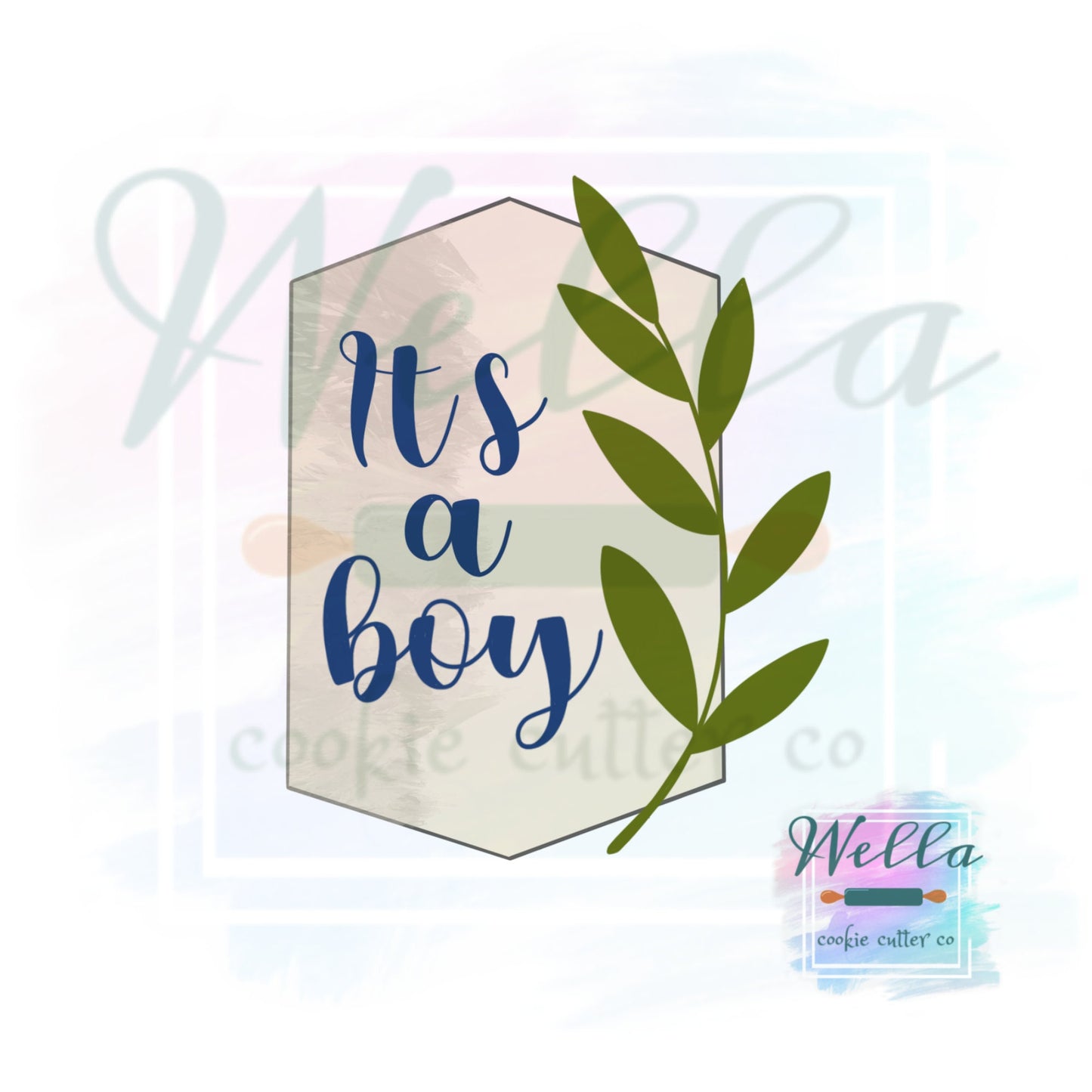 Tall Hexagon with Greenery Cookie Cutter, Tall Hexagon with Greenery, Stretched Hexagon with Greenery, Plaque Cookie Cutter