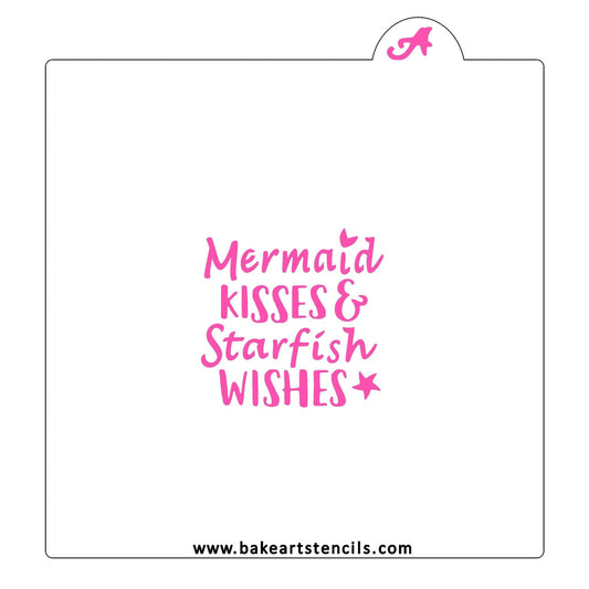 Mermaid Kisses Starfish Wishes Cookie Stencil, Mermaid Cookie Stencil, Mermaid Saying Stencil