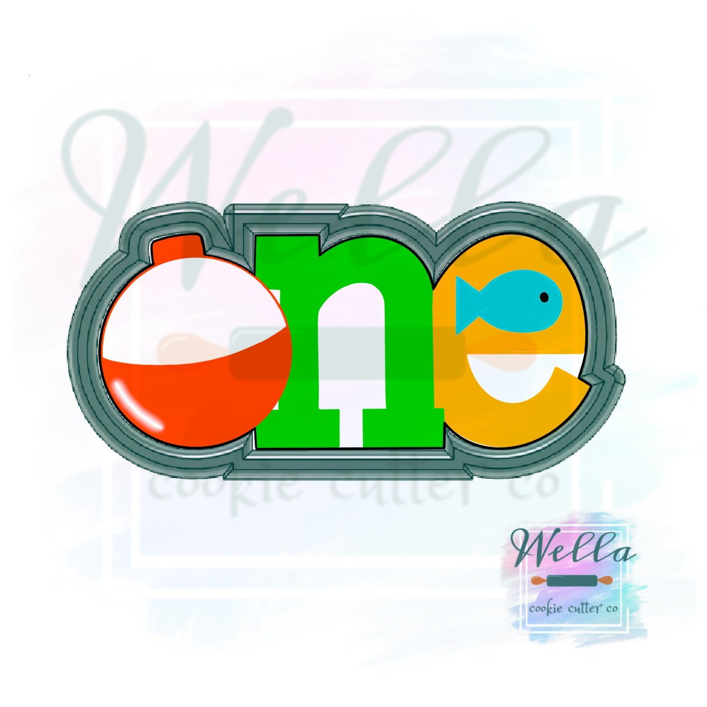 ONE with Bobber Fish Themed Cookie Cutter with Optional Stencil, ONE Cookie Cutter