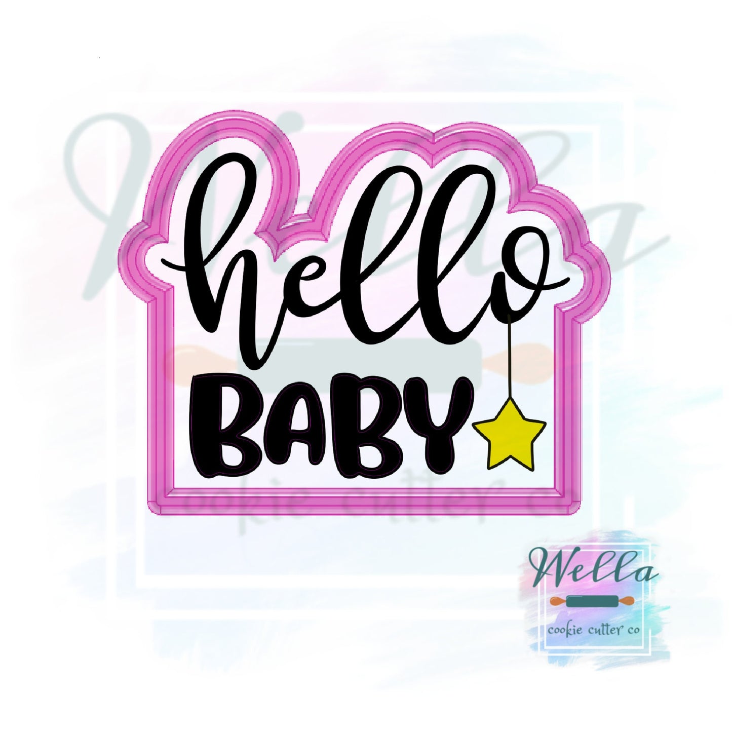 hello Plaque Cookie Cutter with Optional Stencil