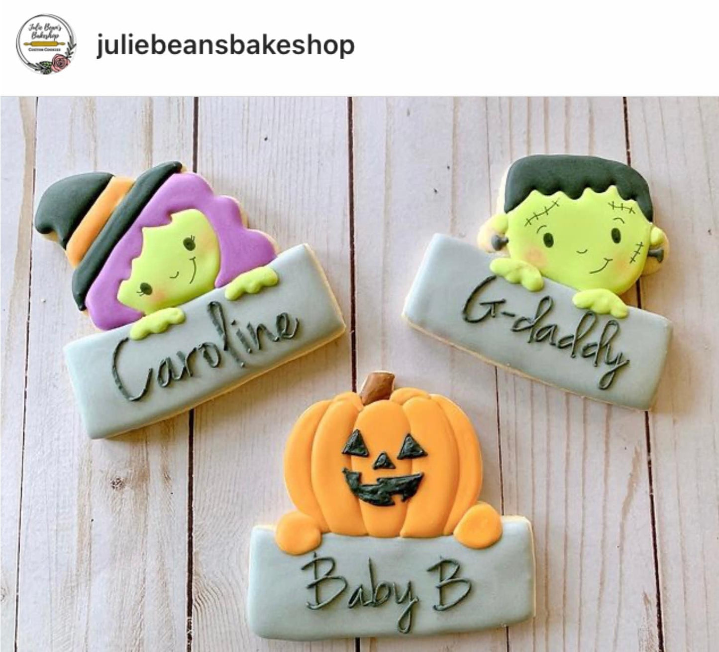 Witch & Frankenstein Name Plaque Cookie Cutters with Optional Stencils