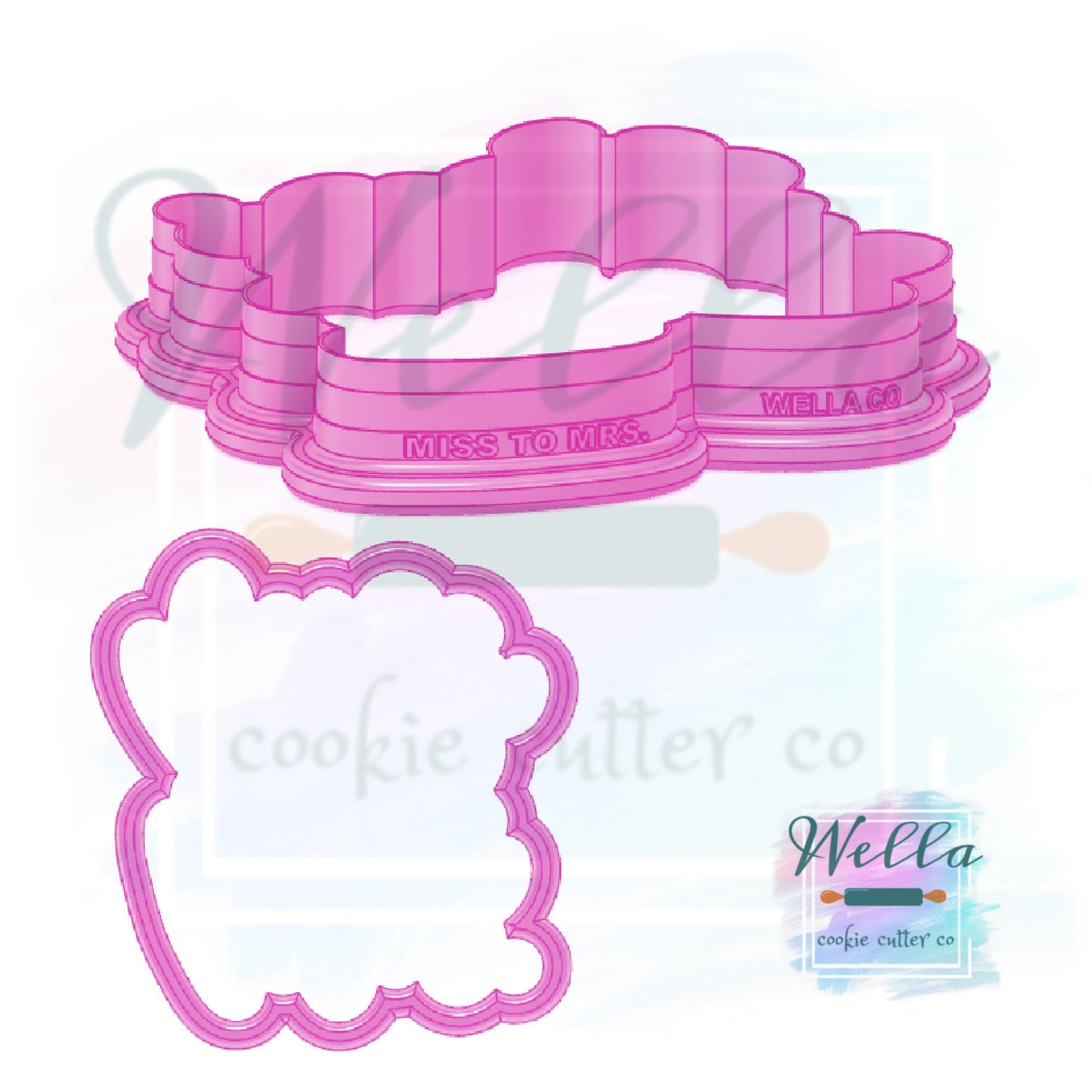 Miss to Mrs. Cookie Cutter with Optional Stencil, Bridal Shower Cookie Cutter, Bridal Cookie Cutter, Miss to Mrs Stencil