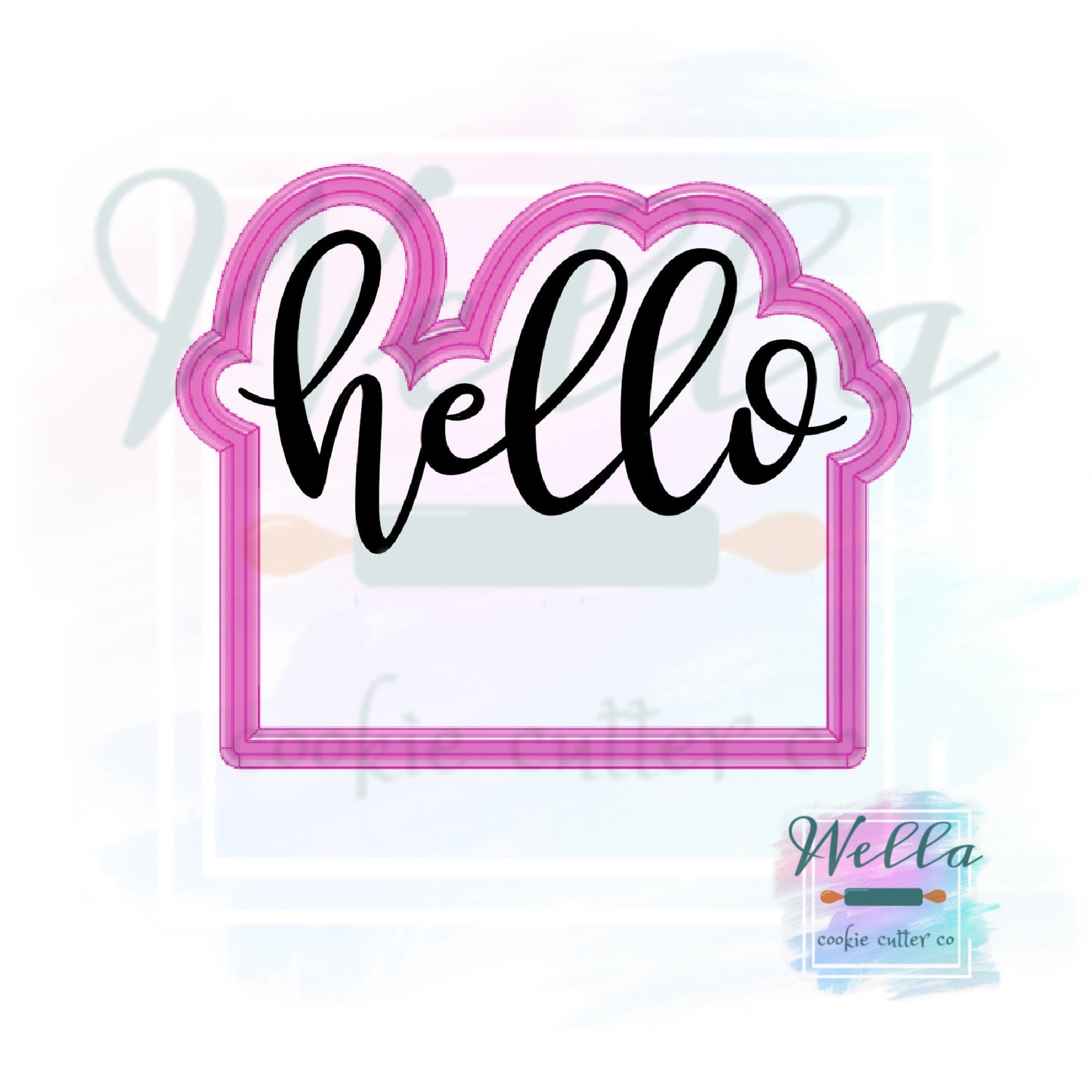 hello Plaque Cookie Cutter with Optional Stencil