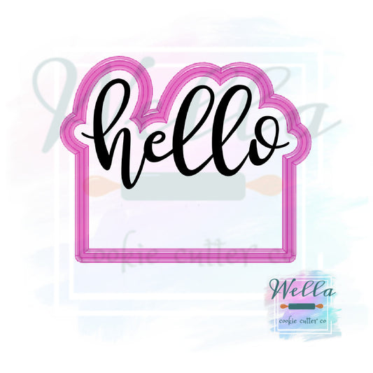 hello Plaque Cookie Cutter with Optional Stencil