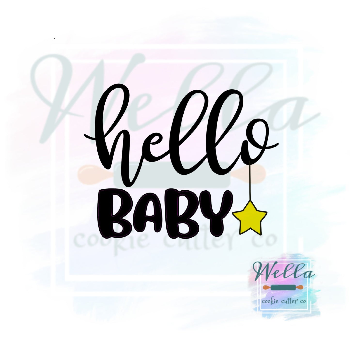 hello Plaque Cookie Cutter with Optional Stencil