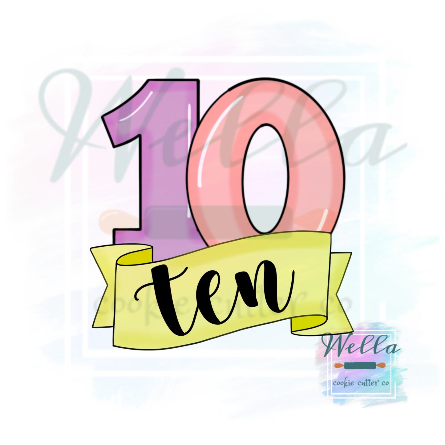 Number 10 with Banner Cookie Cutter