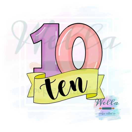 Number 10 with Banner Cookie Cutter