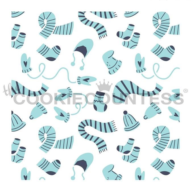 Mittens, Scarves and Hats 2 Piece Stencil Set, Winter Cookie Stencil, Winter Background Cookie Stencil, Scarves Stencil, Christmas Stencil