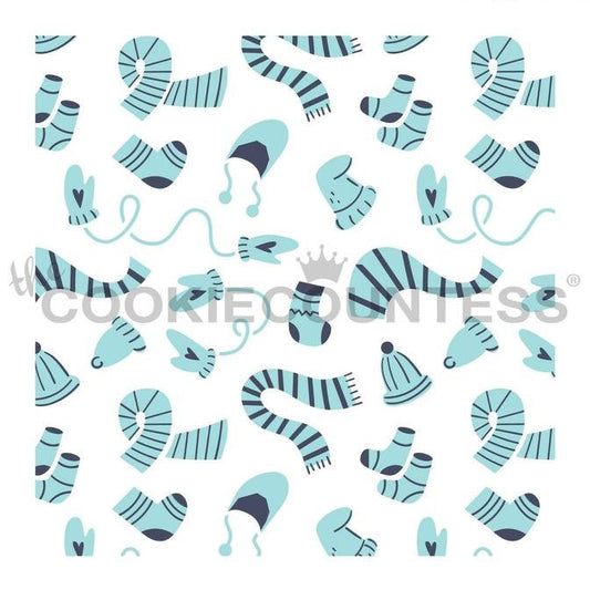Mittens, Scarves and Hats 2 Piece Stencil Set, Winter Cookie Stencil, Winter Background Cookie Stencil, Scarves Stencil, Christmas Stencil
