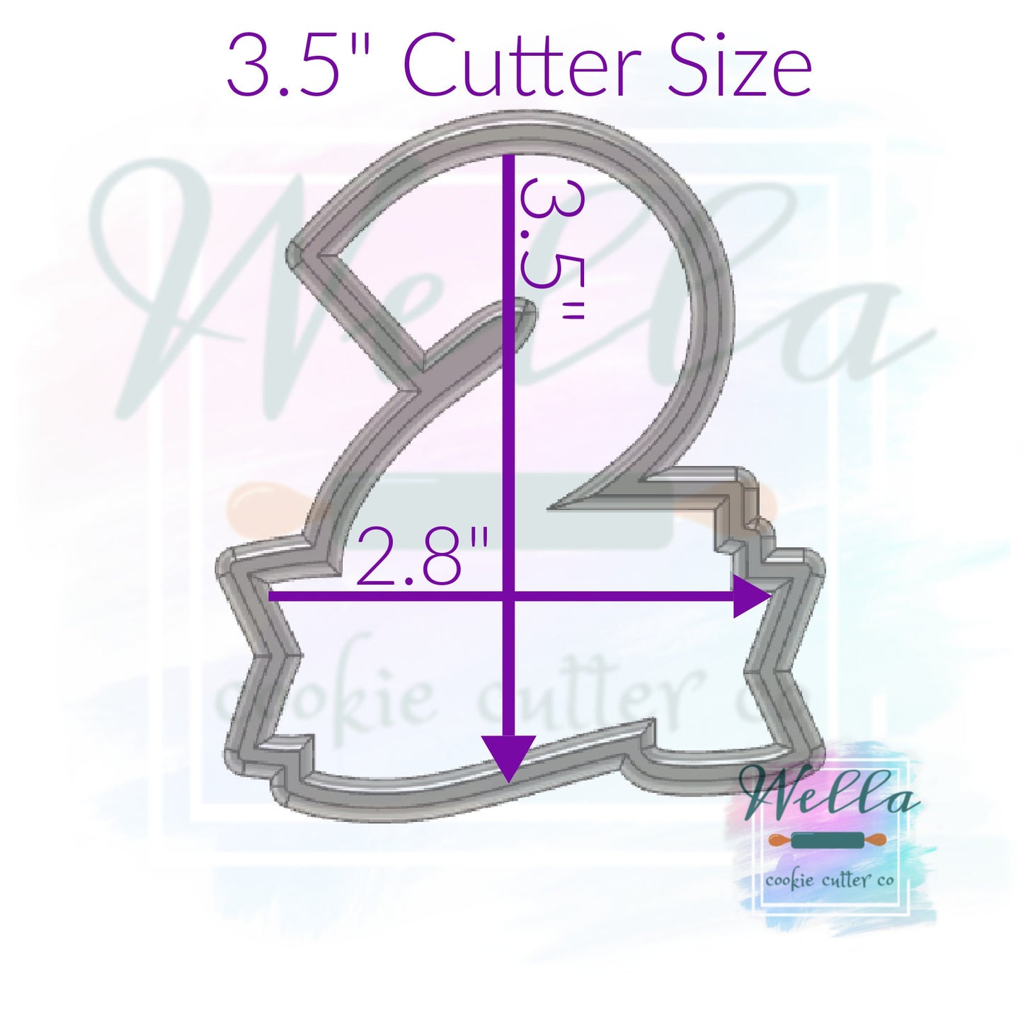 Number Two with Banner Cookie Cutter, Number 2 Banner Cookie Cutter, 2 Cutter with Banner