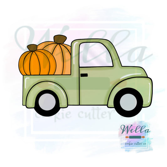 Truck with 2 Pumpkins Cookie Cutter with Optional Stencil Guide, Pumpkin Truck Cookie Cutter, Fall Cookie Cutter