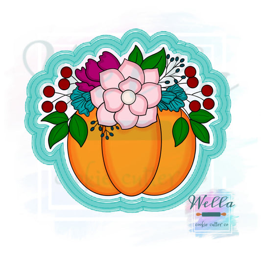 Floral Pumpkin Cookie Cutter, Pumpkin with Flowers Cookie Cutter, Fall Cookie Cutter, Autumn Cookie Cutter