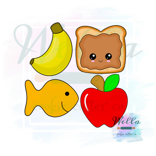 Mini Set School Snacks Cookie Cutters - Set of 4, Mini School Cutters, Mini Apple Cutter, Mini Bread Cutter, Banana Cutter