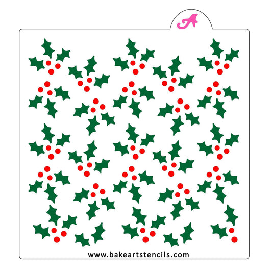 Holly Berry Cookie Stencil Set - 2 Piece, 2 Piece Holly Berries Stencil, Christmas Stencil, Christmas Background Stencil
