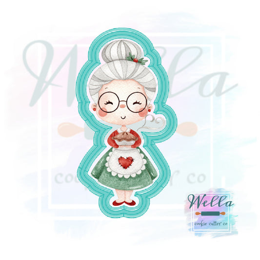 Mrs Clause Cookie Cutter, Mrs Clause with Pie Cookie Cutter, Christmas Cookie Cutter