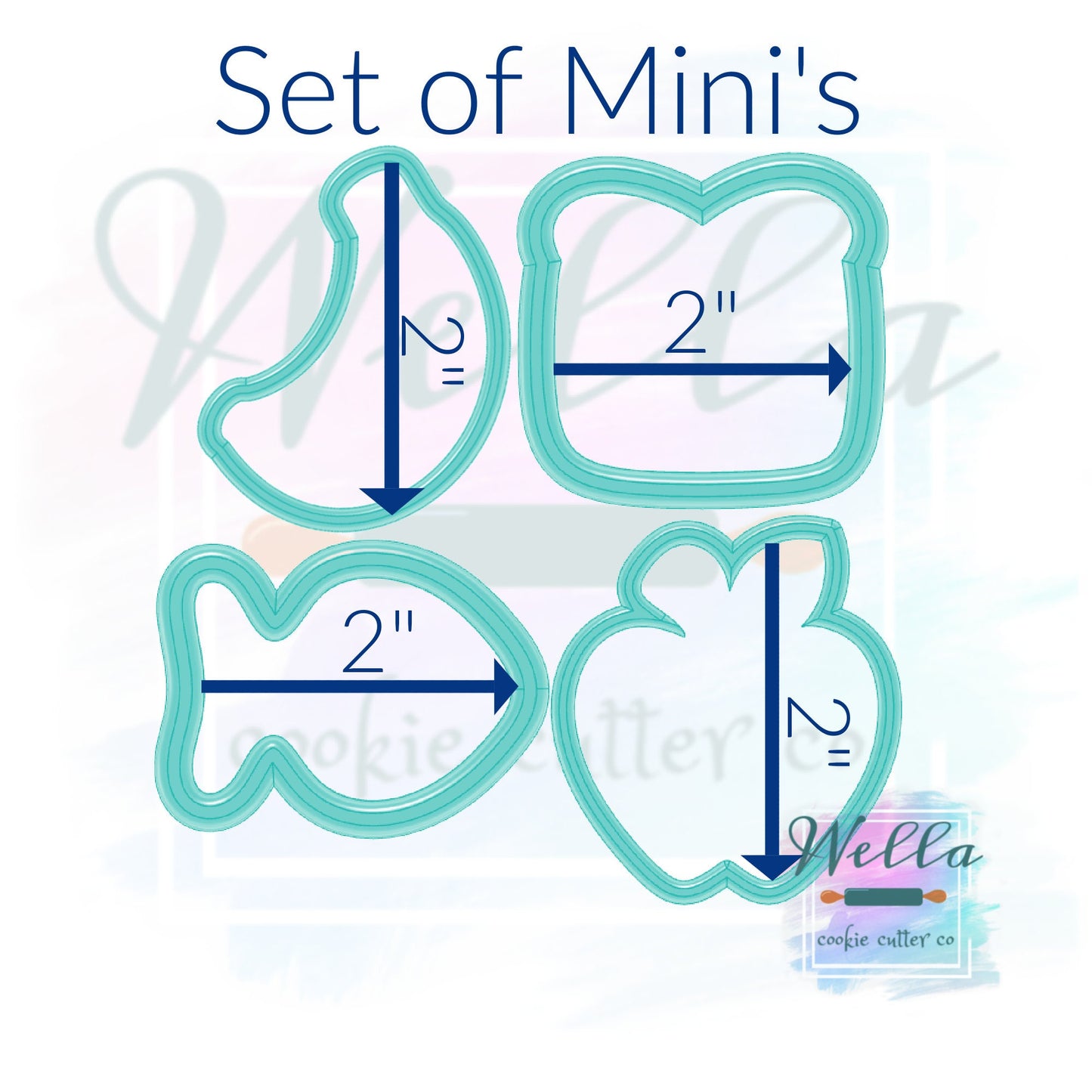 Mini Set School Snacks Cookie Cutters - Set of 4, Mini School Cutters, Mini Apple Cutter, Mini Bread Cutter, Banana Cutter