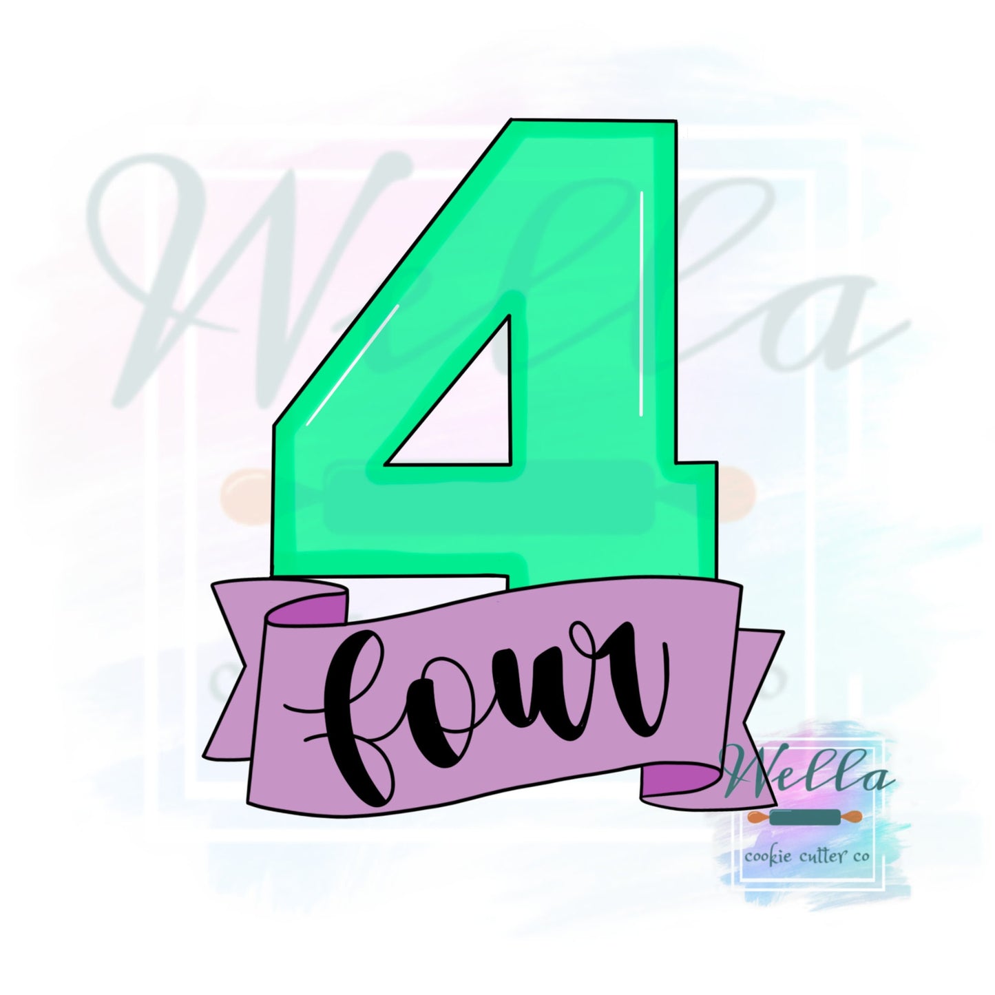 Number Four with Banner Cookie Cutter