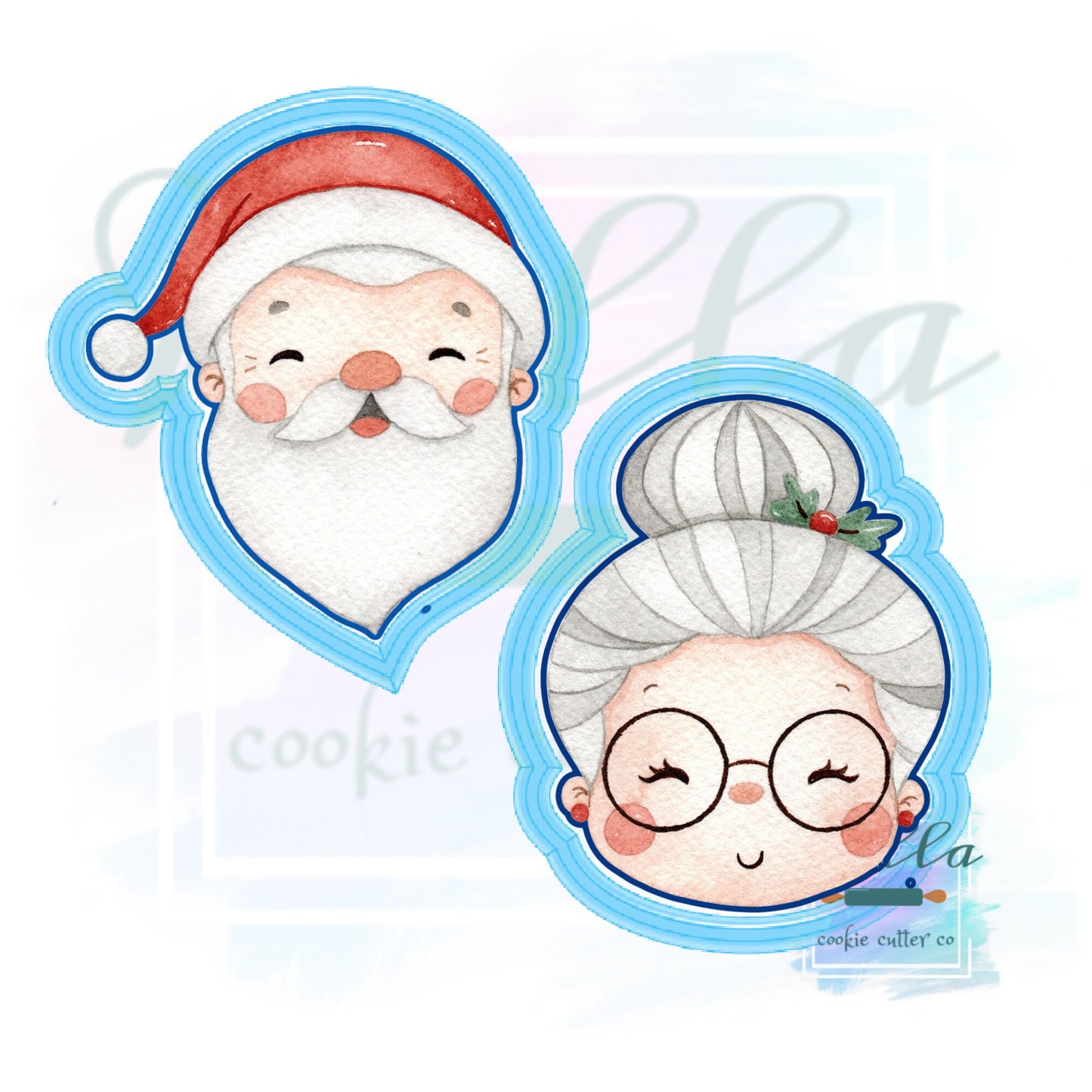 Santa and Mrs. Clause Set #2 Cookie Cutters with Optional Stencil Guides, Christmas Cookie Cutters