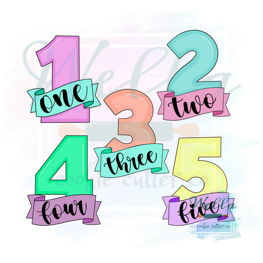 1 - 10 Numbered Set with Banners Cookie Cutters, 1 thru 10 Numbers with Banners