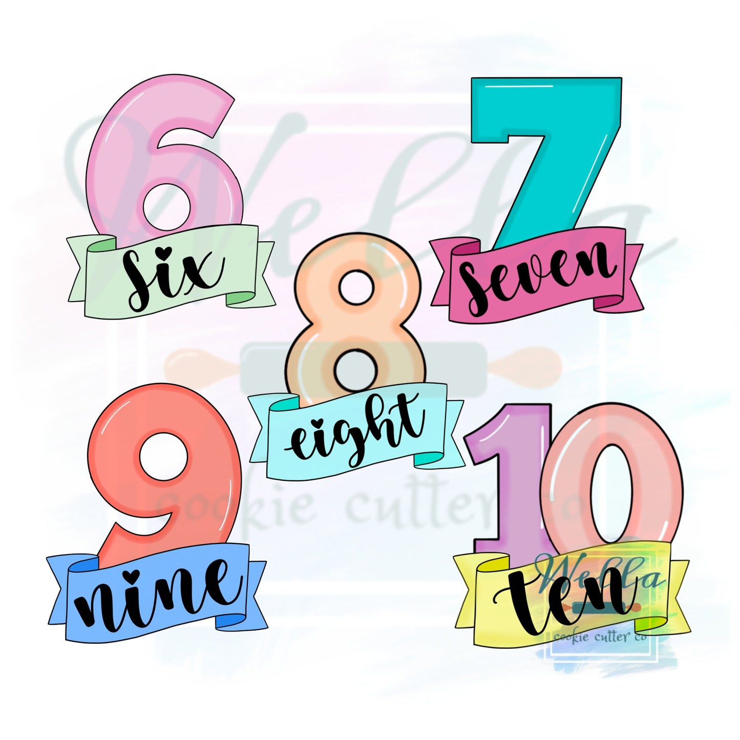 1 - 10 Numbered Set with Banners Cookie Cutters, 1 thru 10 Numbers with Banners