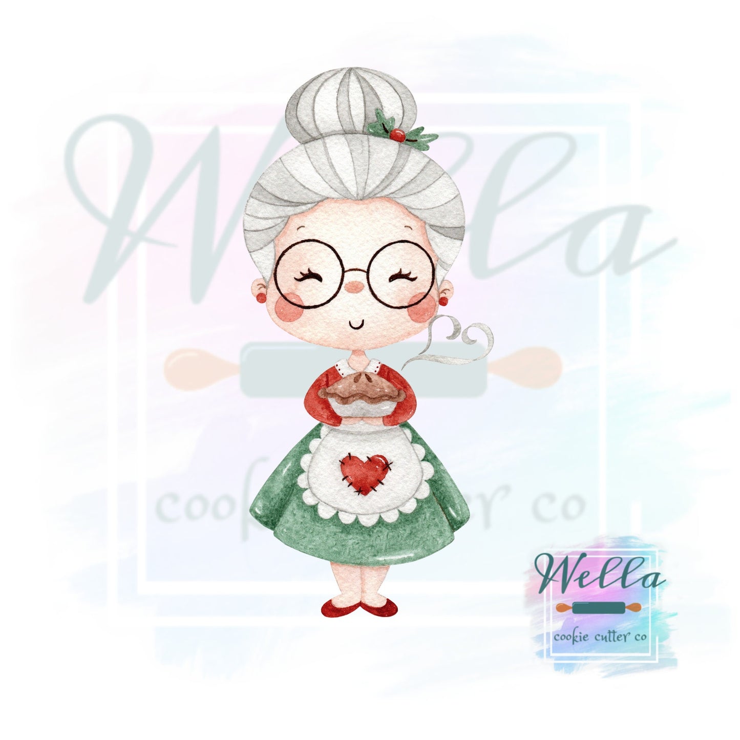 Mrs Clause Cookie Cutter, Mrs Clause with Pie Cookie Cutter, Christmas Cookie Cutter