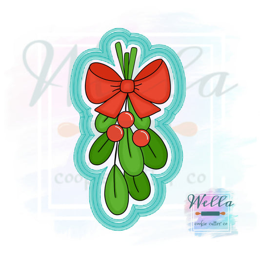 Mistletoe with Bow Cookie Cutter, Christmas Cookie Cutter, Holiday Cookie Cutter, Mistletoe Cutter