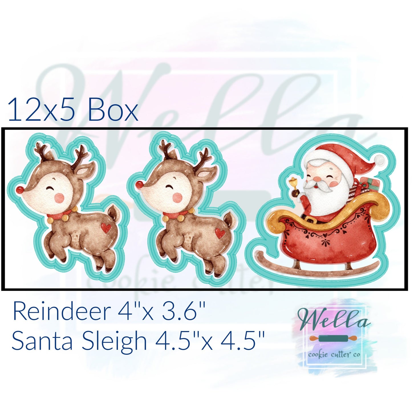 Santa in Sleigh and Reindeer Cookie Cutters - Set of 2, Christmas Cookie Cutters, Santa in Sleigh Cutter, Reindeer Flying Cutter