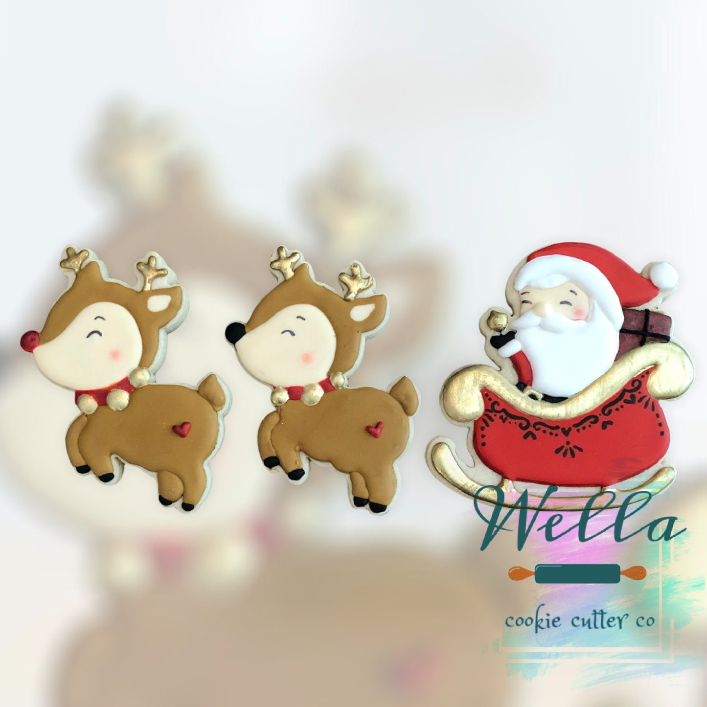 Santa in Sleigh and Reindeer Cookie Cutters - Set of 2, Christmas Cookie Cutters, Santa in Sleigh Cutter, Reindeer Flying Cutter