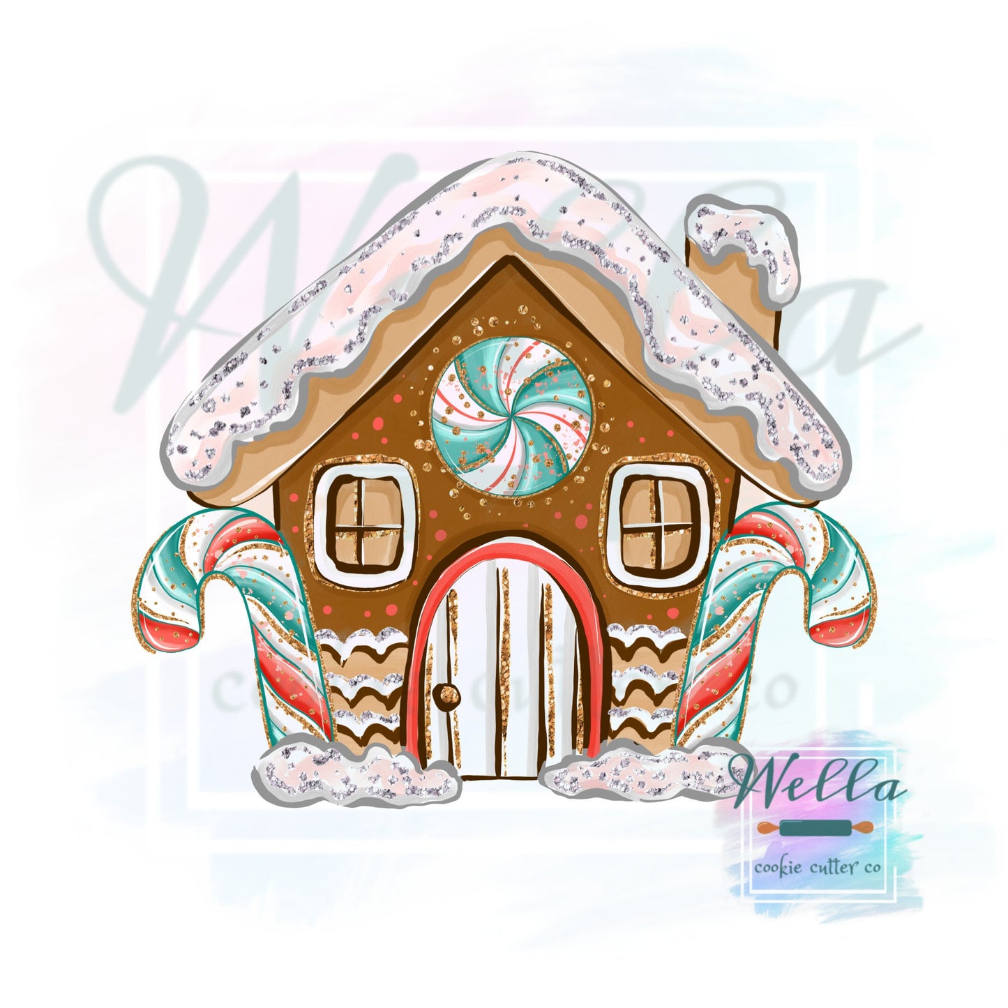 Gingerbread House with Candy Canes Cookie Cutter with Optional Stencil, Christmas Cookie Cutter, Gingerbread House Cutter, PYO Cookie