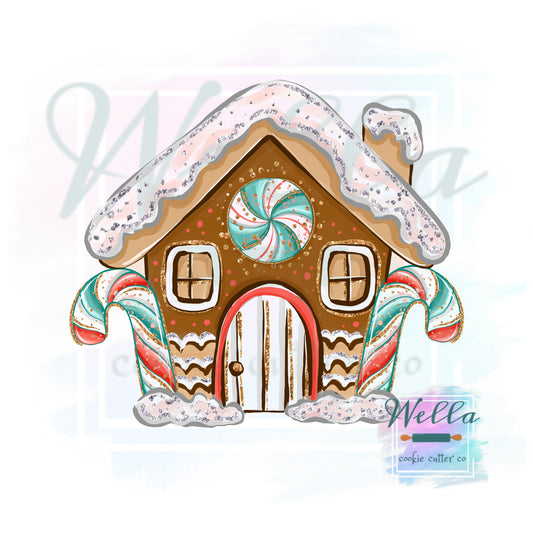 Gingerbread House with Candy Canes Cookie Cutter with Optional Stencil, Christmas Cookie Cutter, Gingerbread House Cutter, PYO Cookie