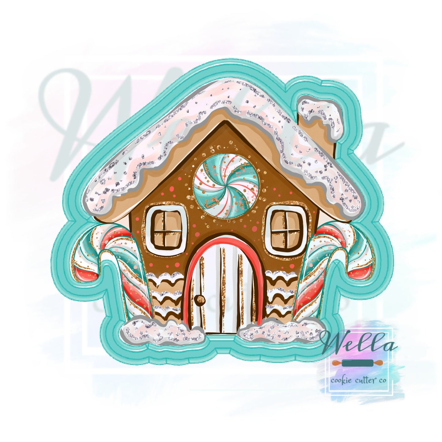 Gingerbread House with Candy Canes Cookie Cutter with Optional Stencil, Christmas Cookie Cutter, Gingerbread House Cutter, PYO Cookie